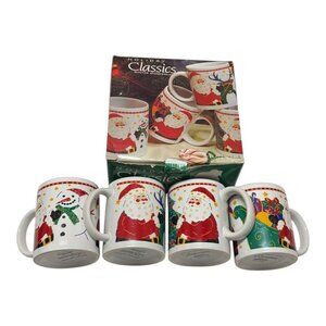 Vintage Holiday Classics Winter Wonderland 12 Oz. Mug Set Of 4  Santa & Snowman